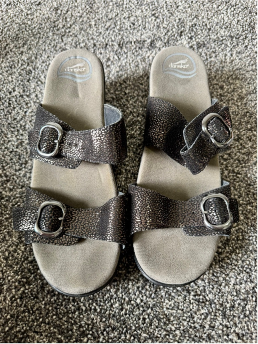 Women's Dansko Sophie Sandals Double Strap in Metallic Python Size 10.5